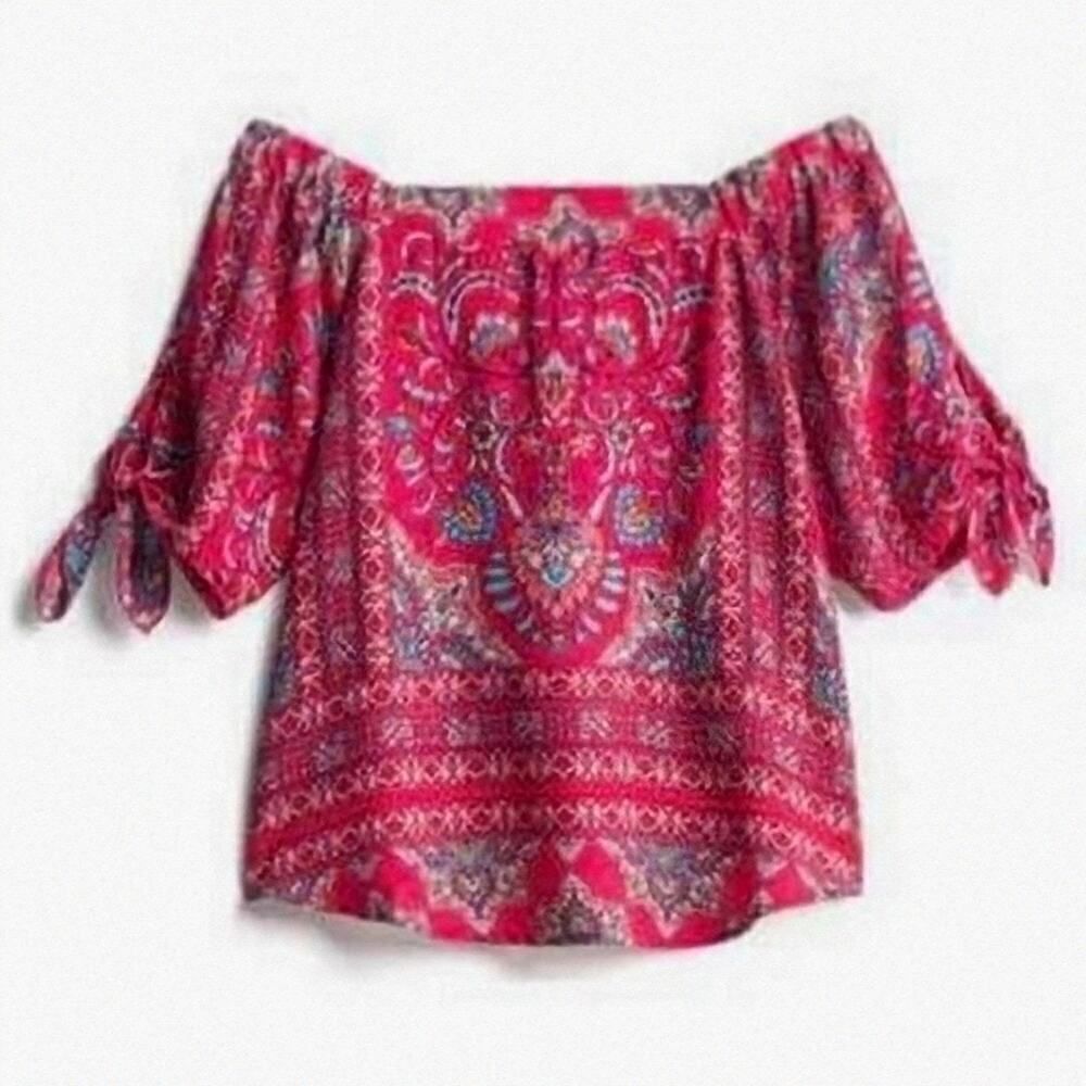 Verse fuchsia off the shoulder printed boho blouse sz S
